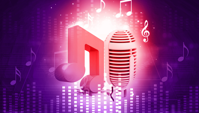 Musical note and retro microphone